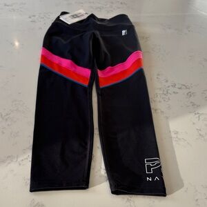 P.E Nation Black Leggings with colorful pink/orange/blue stripe